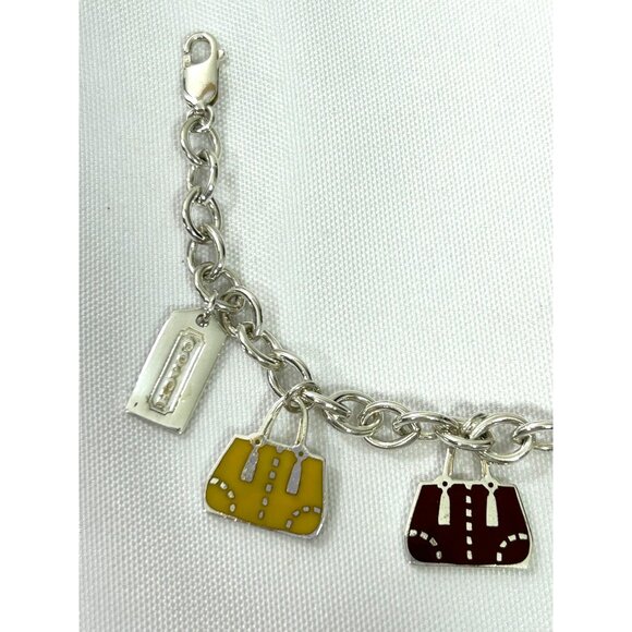 Coach Charm Bracelet Purses Sterling Silver .925 Vtg Multicolored Enamel 7.5” - Picture 3 of 17